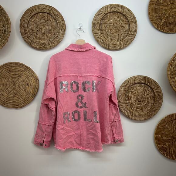 143 Story Pink Silver Sequins Rock & Roll Button Up Shirt Shacket Small Festival - Picture 1 of 4